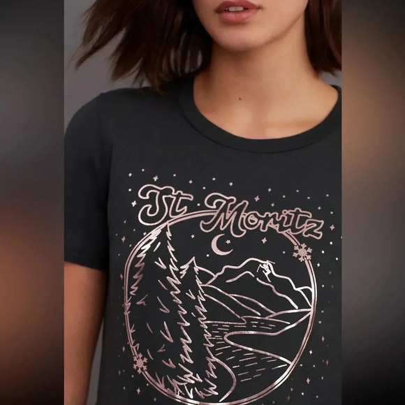 Anthropologie Sol Angeles L St Moritz Graphic Tee Copper Vintage Inspired - Picture 2 of 9